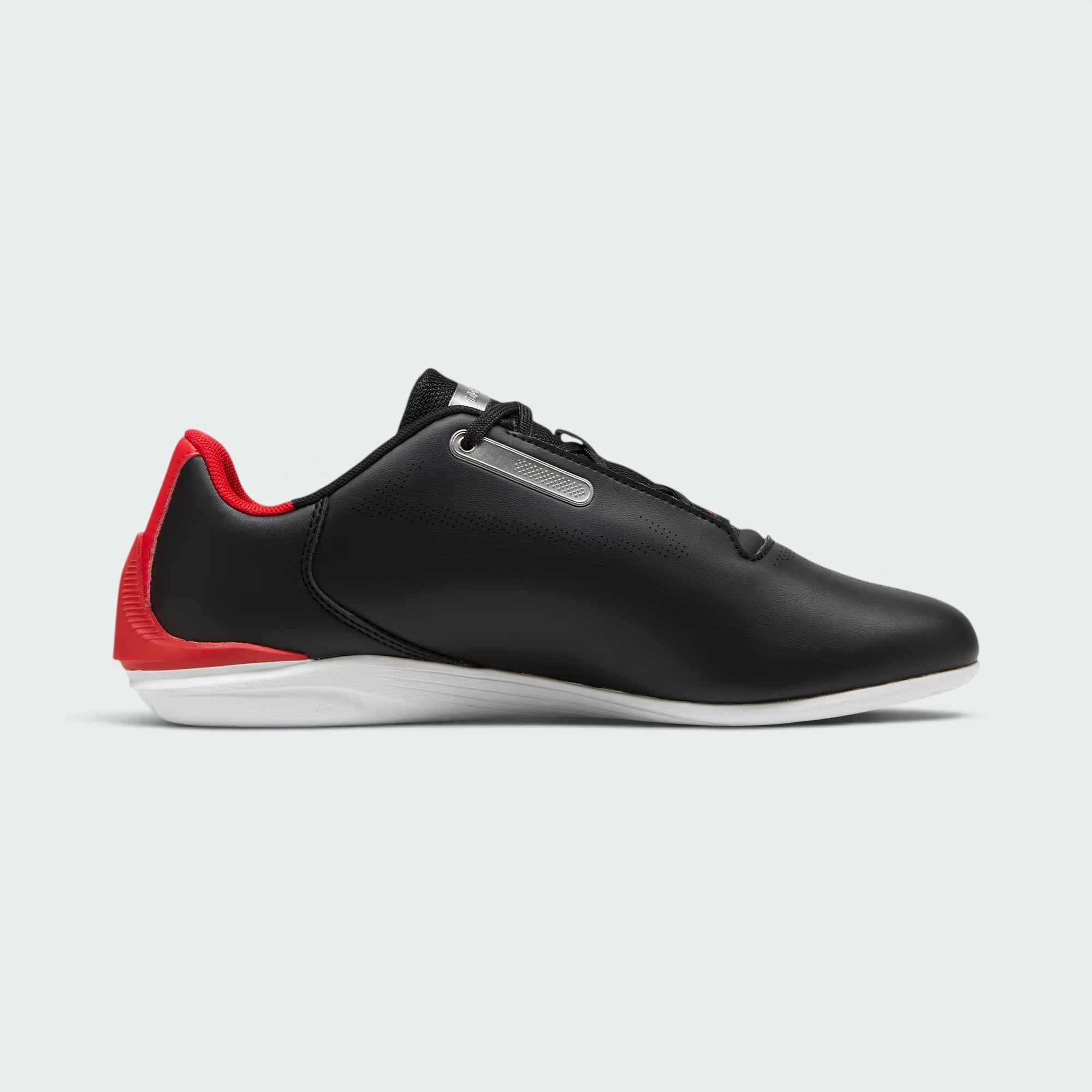 Highlights the high-velocity "Rosso Corsa" accents on the inside with a clean synthetic leather finish