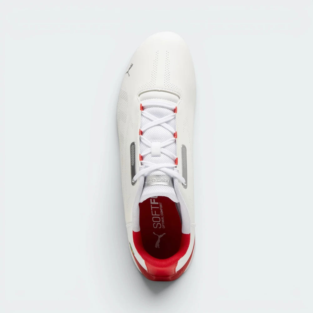 Focuses on the locked-in lace closure layout, the clean central tongue branding, and the high-definition perforated texturing over the toe box.