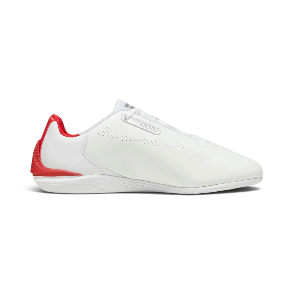 White sneaker with red accents on a light gray background