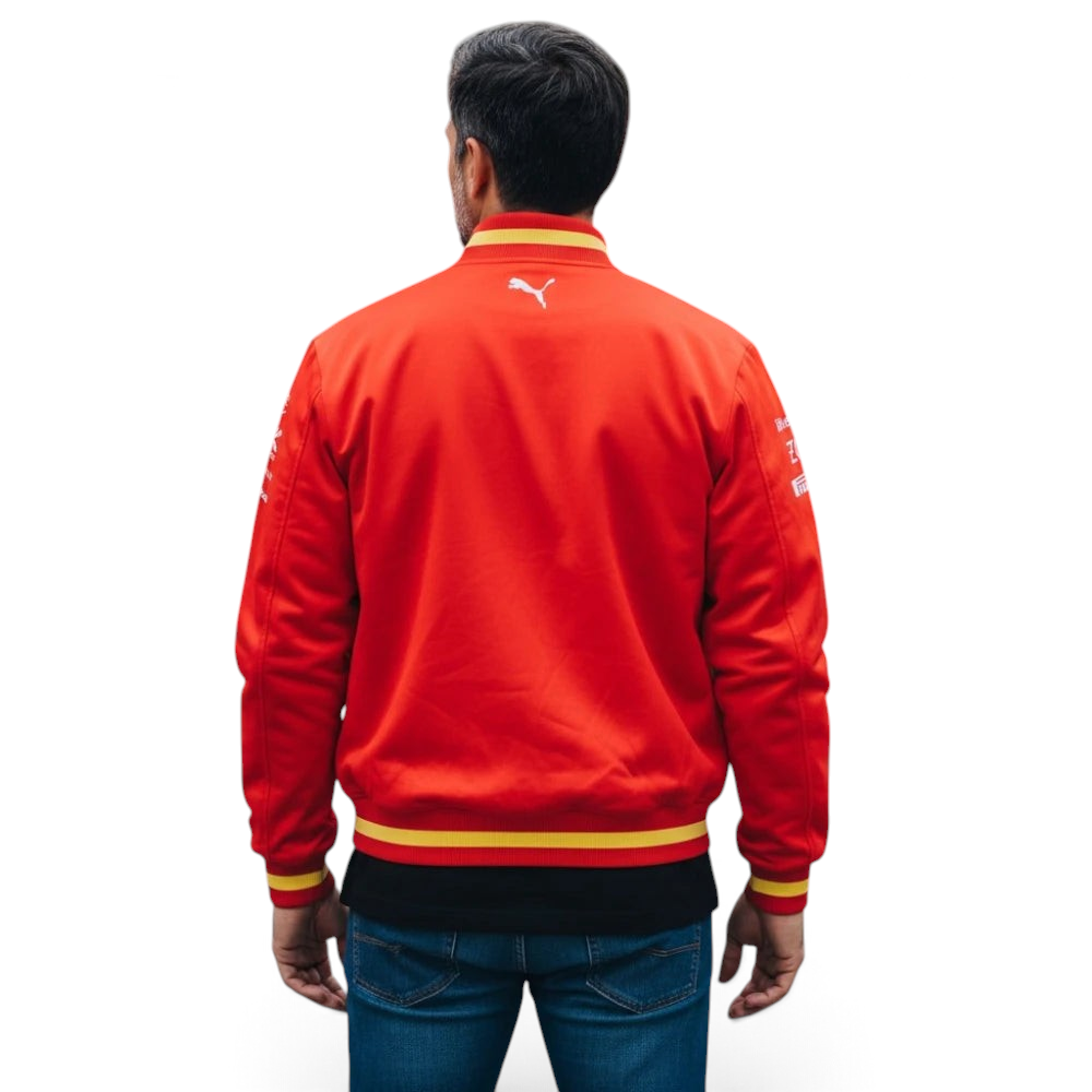 Emphasising the locked-in regular fit and the professional "Ferrari Red" colour depth.