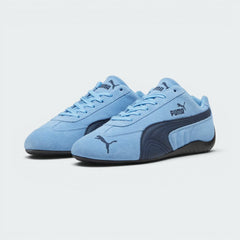 Emphasising the locked-in slim silhouette and the professional "Light Blue" colour depth.
