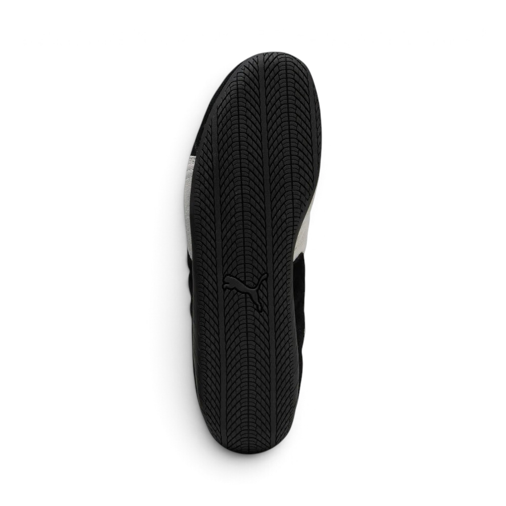 Trade Sports PUMA Speedcat OG black suede trainer showing the low-profile rubber outsole with iconic tire-tread pattern