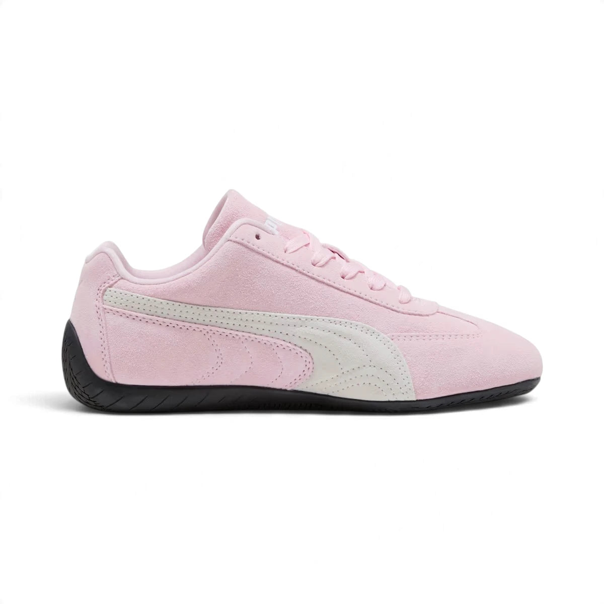 Clean lateral side profile highlighting the smooth arch of the Whisp of Pink suede upper and the crisp white Formstrip overlay.