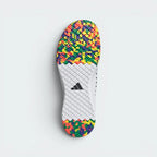 Displays the flat-profile geometric traction pattern of the high-traction rubber sole, engineered for unreal floor contact and a zero-slip platform plant.