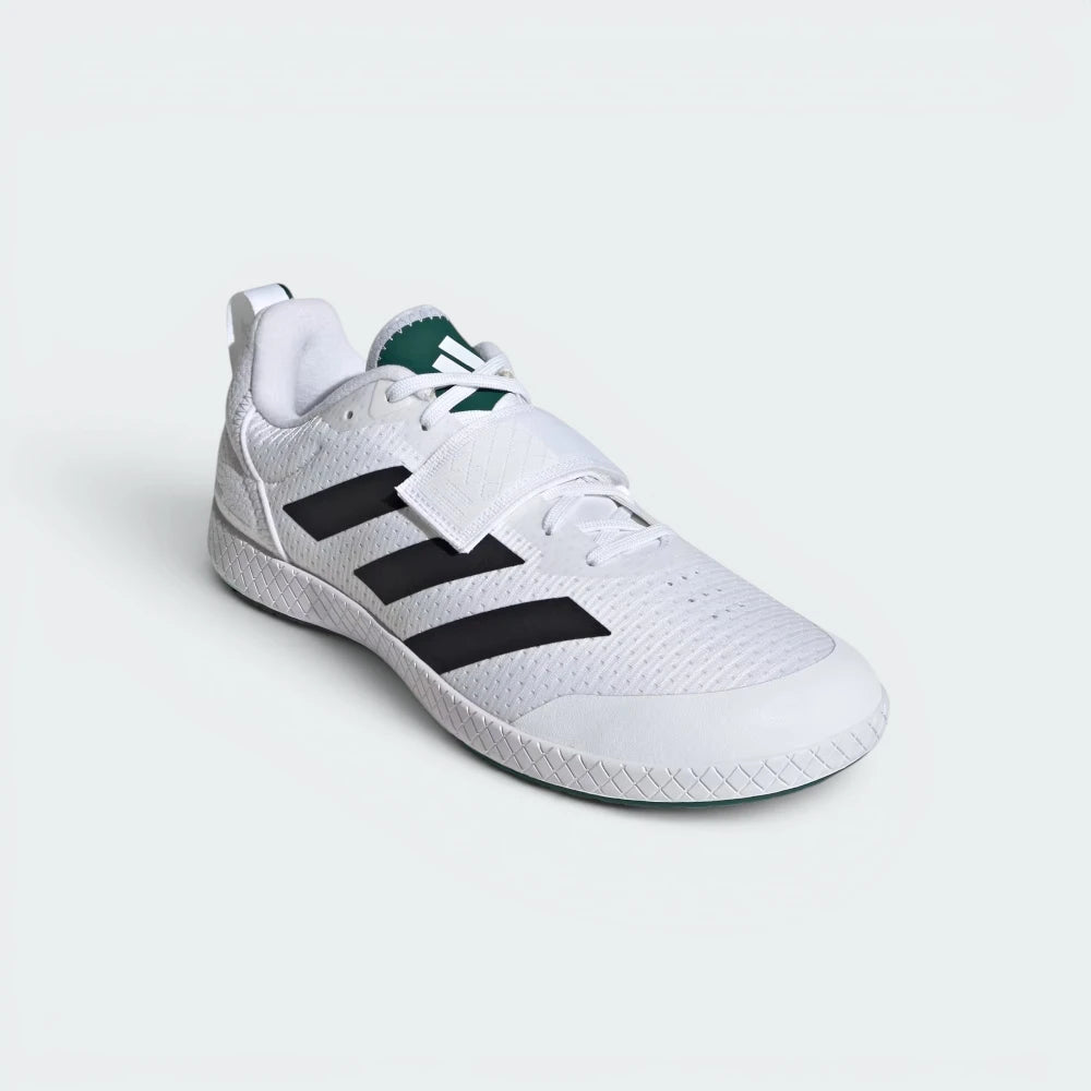Emphasising the low-slung, sturdy lifting stance and the professional harmony of the vintage cloud white, core black, and collegiate green contrast panels.