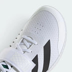 Details the premium stitching framing the reinforced wide toe box area and the high-tension tracking of the instep strap buckle layout.