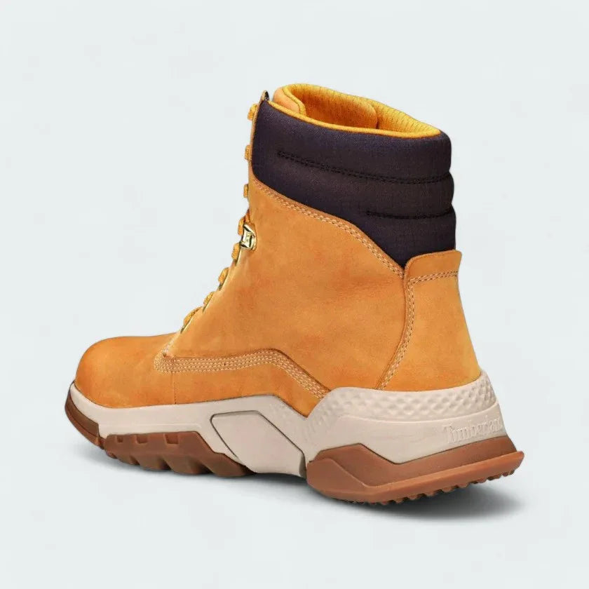 Rear view of the Timberland City Force 6 Inch Boots, focusing on the heel construction and Timberland branding.