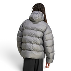 Adidas Tonal Hooded Puffer Jacket Men's in grey, back view showcasing the padded design and seamless construction.
