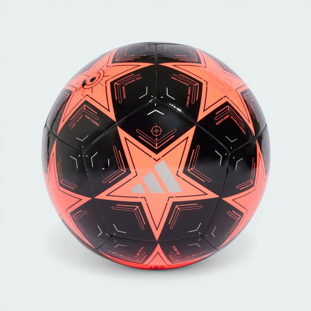 Top-down view of the ball, showcasing the symmetrical star-panel layout and the vibrant pink base.