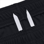 Close-up of the trouser waistline, displaying the gathered elasticated ribbed waistband and white flat woven internal drawcord ties.