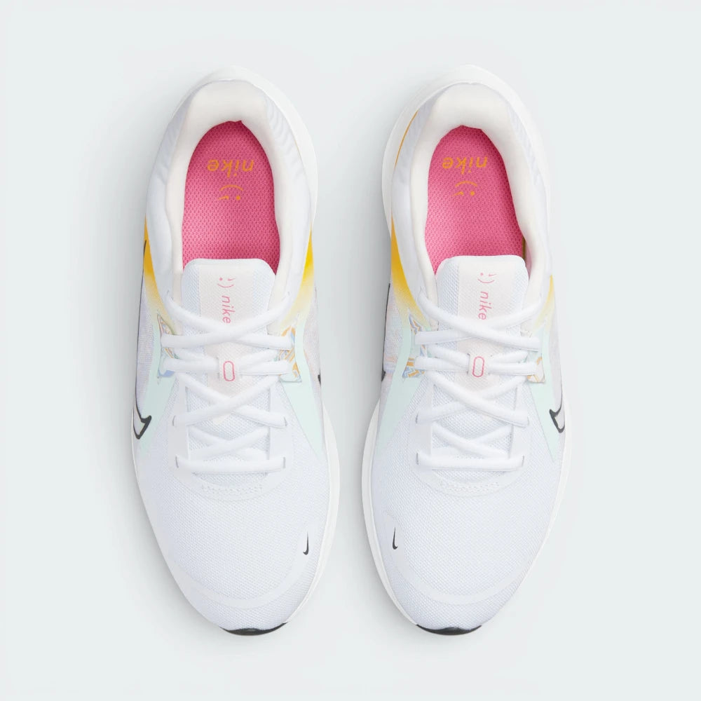 Focuses on the locked-in traditional lacing layout, displaying the perfect symmetry of the white mesh tongue, matching white laces, and the roomy, perforated mesh toe box area.