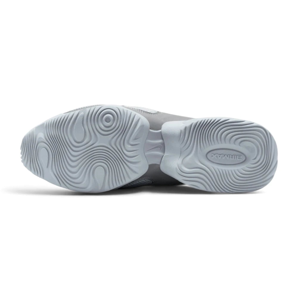 Displays the full-length white rubber sole, showcasing the organic, liquid-ripple tread pattern, central arch shank, and debossed "AIRMAX" heel branding.