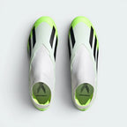 Focuses on the clean, seamless laceless construction and the high-definition texture of the knit ankle collar.