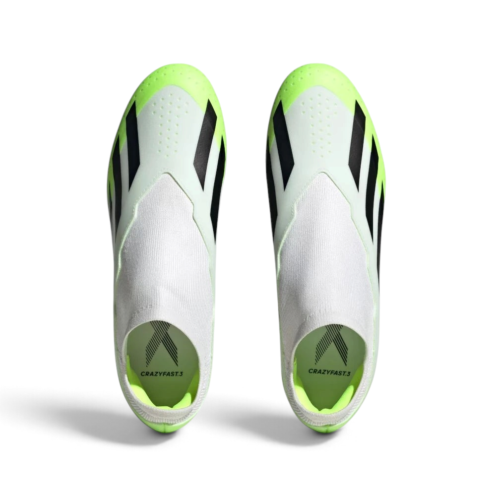 Focuses on the clean, seamless laceless construction and the high-definition texture of the knit ankle collar.