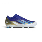 Highlights the high-velocity white adidas 3-Stripes slashing down the lateral side and the professional depth of the Lucid Blue graphics.
