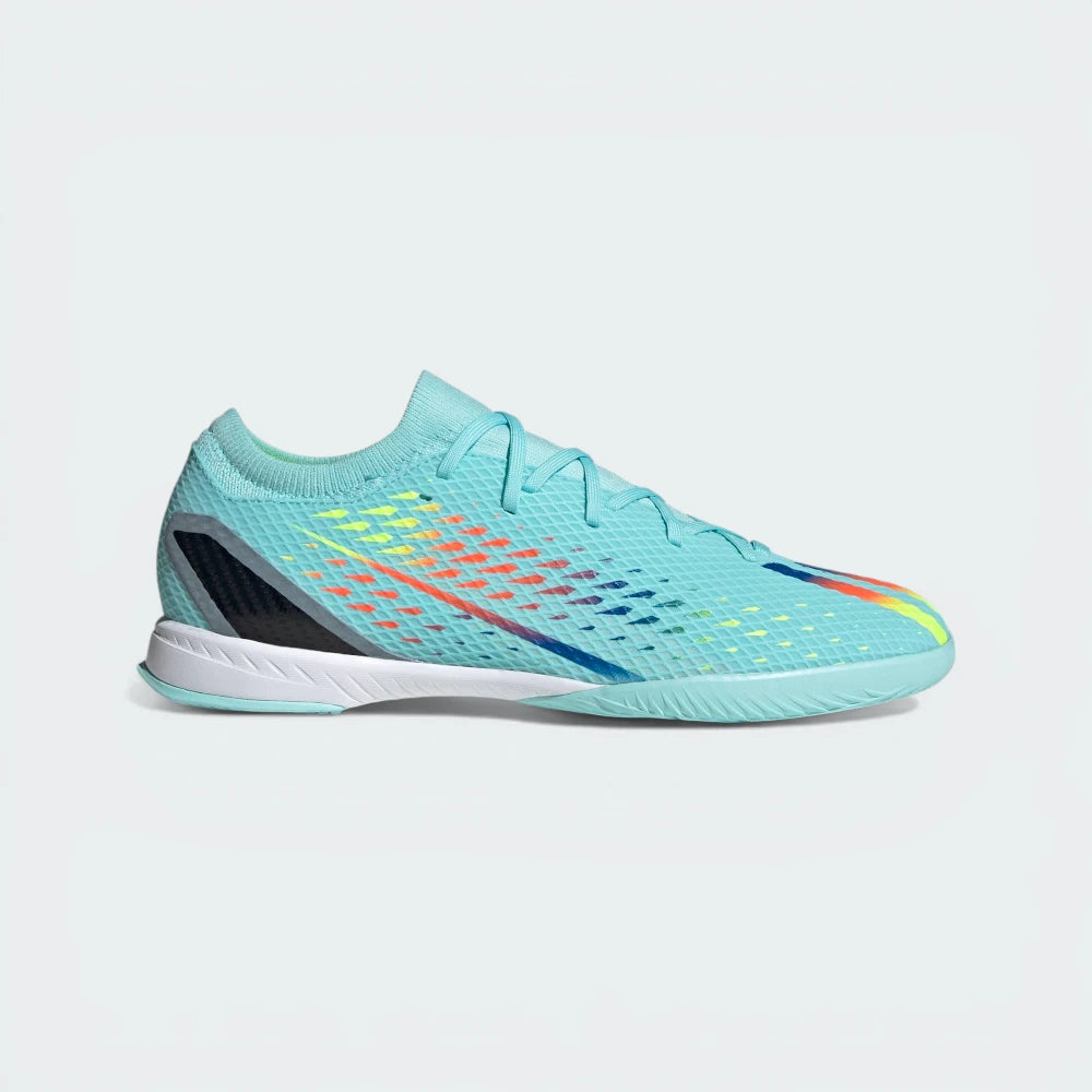 Side Profile Image: The Clear Aqua Speedportal, highlighting the Solar Yellow 3-Stripes and the sleek, aerodynamic silhouette.