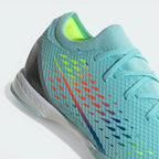 Zoom Looking at the Front of the Shoes and Laces: A close-up of the coated textile texture and the precision-engineered strike zone.