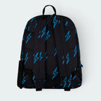 Emphasising the locked-in padded straps and the professional depth of the neon blue print.