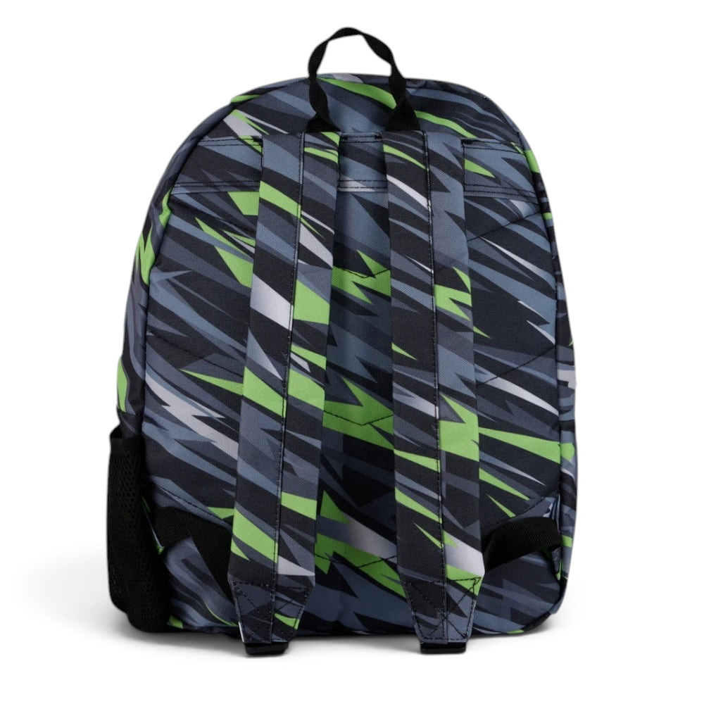 Emphasising the locked-in padded straps and the professional depth of the lightning bolt pattern.