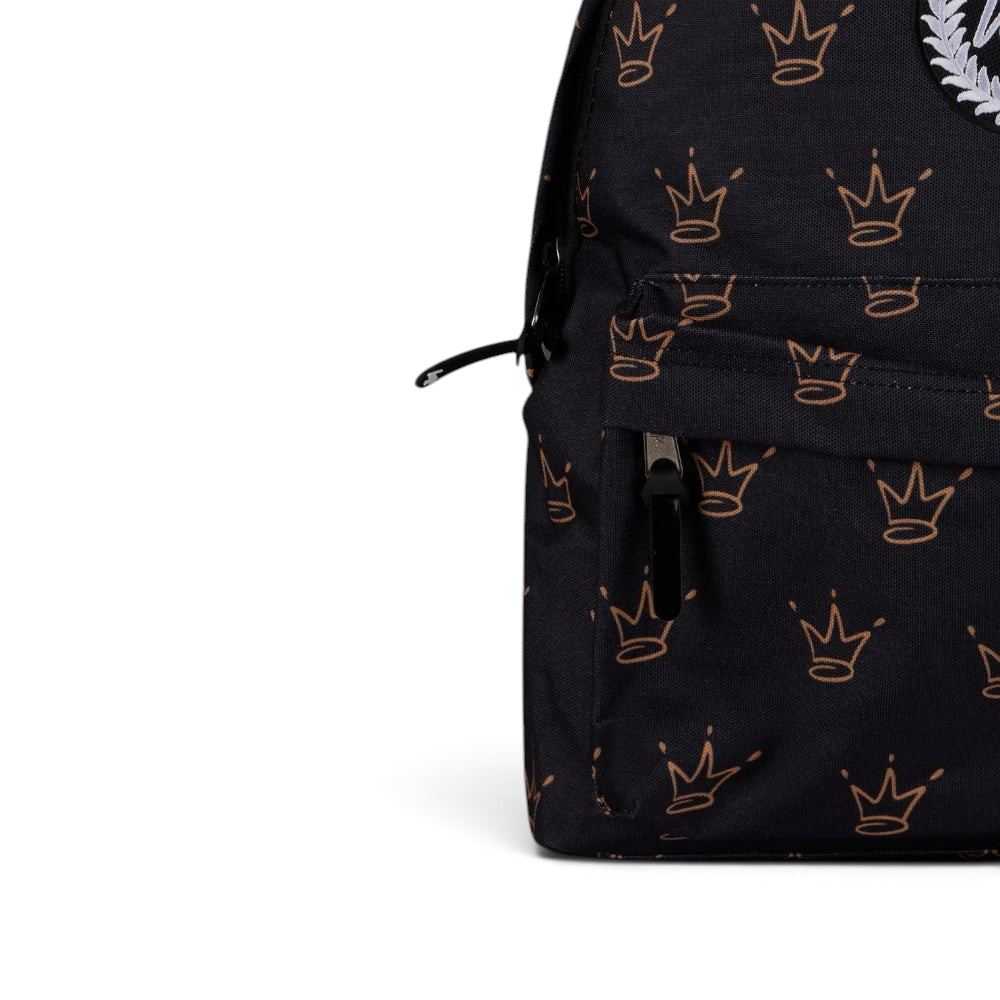 Details the high-definition embroidery and the precision of the front pocket zip.