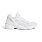 Side profile of the Adidas D.O.N. Issue 2 basketball sneaker in Footwear White featuring the breathable textile upper and responsive Bounce midsole.