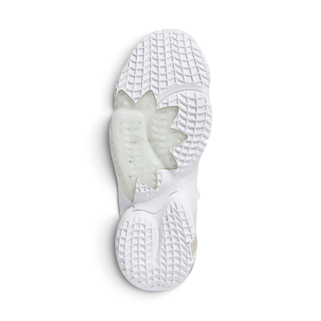 Bottom view of the robust rubber outsole with multi-directional traction patterns designed for exceptional grip on the court.