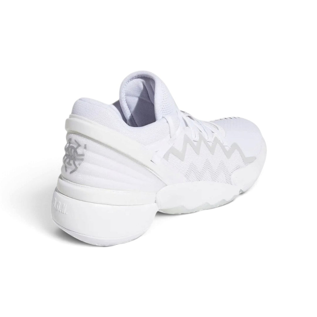 Rear view of the sneaker displaying the heel support wrap and Donovan Mitchell's signature spider logo.