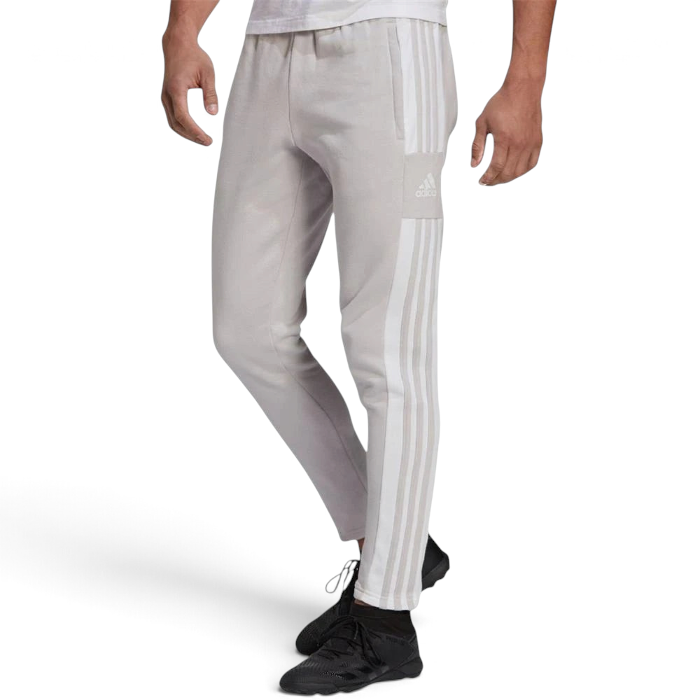 Side profile of the Team Light Grey Squadra 21 pants, highlighting the tapered leg and the white 3-Stripes branding. Main image