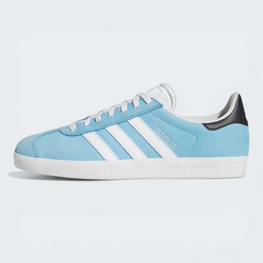 The Zenith blue Gazelle ADV, highlighting the Crystal White 3-Stripes and the elevated foxing tape.