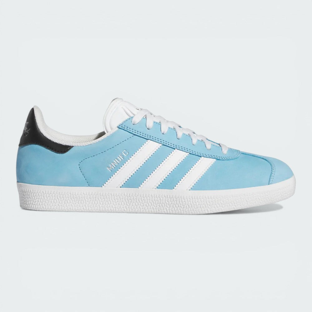 The Zenith blue Gazelle ADV, highlighting the Crystal White 3-Stripes and the elevated foxing tape.