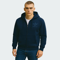 adidas Men's Trefoil Fleece Track Men's Navy Hooded Jacket AB7586