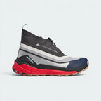 Highlights the high-velocity silver metallic design overlays and the professional contrast of the vibrant Red Boost midsole wall.