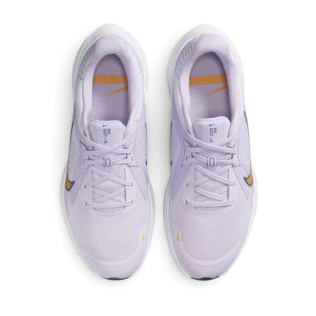 Nike Quest 5 Women's Purple Running Shoes DD9291-500 top view showing lace-up closure, padded tongue, and ventilated toe box