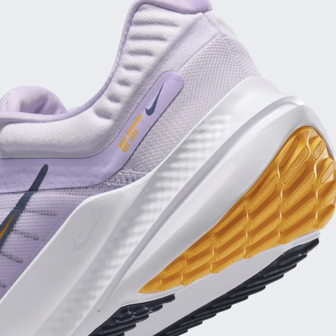 Rear underside close-up of Nike Quest 5 Women's Purple Running Shoes DD9291-500 heel area and outsole grip pattern