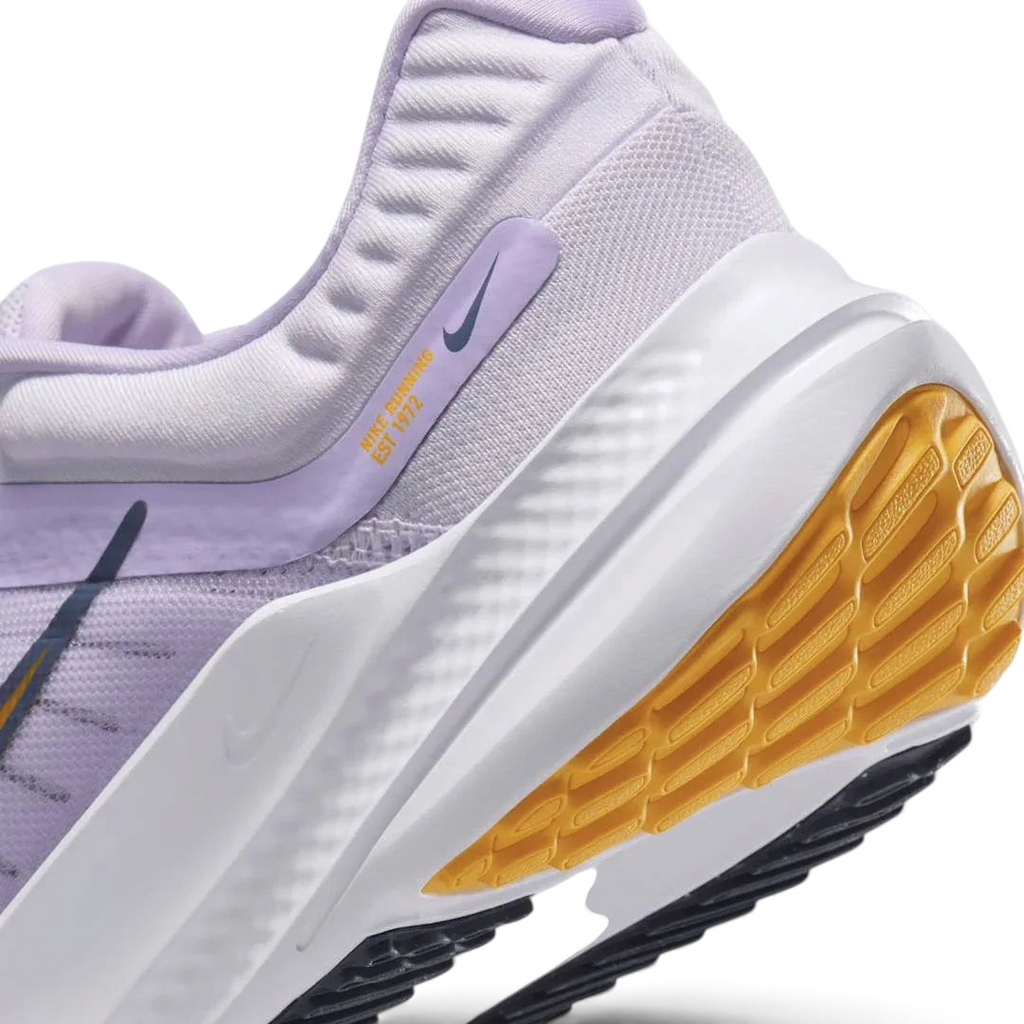 Rear underside close-up of Nike Quest 5 Women's Purple Running Shoes DD9291-500 heel area and outsole grip pattern