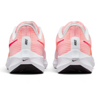 Rear view of the Nike Pegasus 39 focusing on the tapered heel counter and the white foam midsole with orange accents.