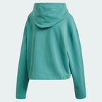 Adidas Premium Hoodie Trefoil Overhead Women's in noble green, back view showcasing the plain design and the hood.