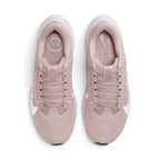 Direct overhead view of both shoes laid flat, showcasing the breathable forefoot mesh, flat pink laces threaded through supportive eyestay loops, custom graphic insoles, and cushioned collar openings.