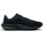 Displays the lateral silhouette featuring the all-black single-layer engineered mesh upper, tonal Anthracite printed Swoosh, structured midfoot fit saddle, sculpted Nike React midsole, and beveled heel design.