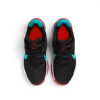Focuses on the locked-in standard cut lacing layout, displaying the perfect symmetry of the black mesh tongue, black laces, and the breathable perforations guarding the front toe box area.