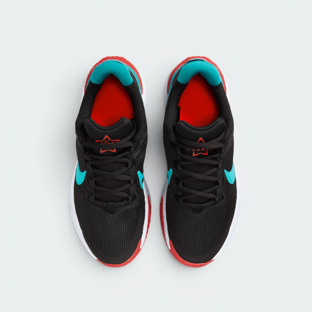 Focuses on the locked-in standard cut lacing layout, displaying the perfect symmetry of the black mesh tongue, black laces, and the breathable perforations guarding the front toe box area.