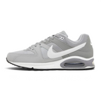 A Nike Air Max sneaker in gray and white, shown from a side profile view against a light gray background.