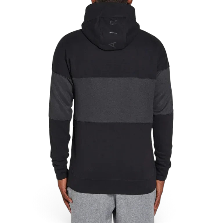 Trade Sports Nike Air men's black and anthracite fleece hoodie with a funnel neck, seen from the back.