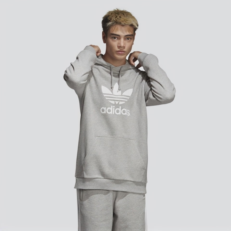 Adidas Trefoil Hoodie Men's Grey Heather Classic Comfort DT7963