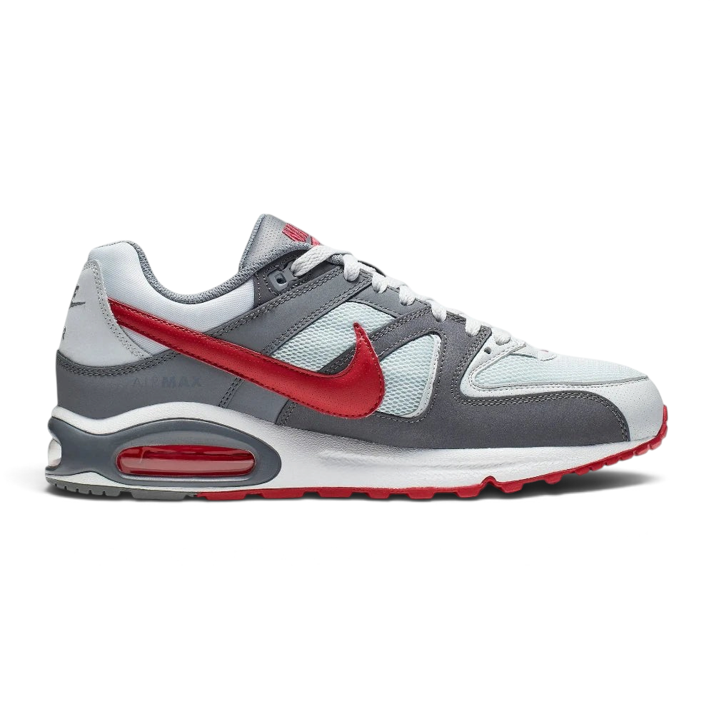 Trade Sports Nike Air Max Command trainers in grey, white, and gym red with a visible heel air unit and leather upper.