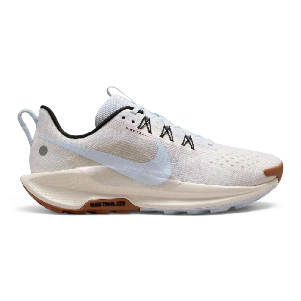 Trade Sports Nike Women's ReactX Pegasus Trail 5 in white and blue tint with breathable mesh and rugged ATC outsole. Main image