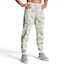 Under Armour Rival Fleece Camo Track Pants Men's in onyx white camouflage print, front view showing the tapered leg, elastic drawcord waist, and front pockets.