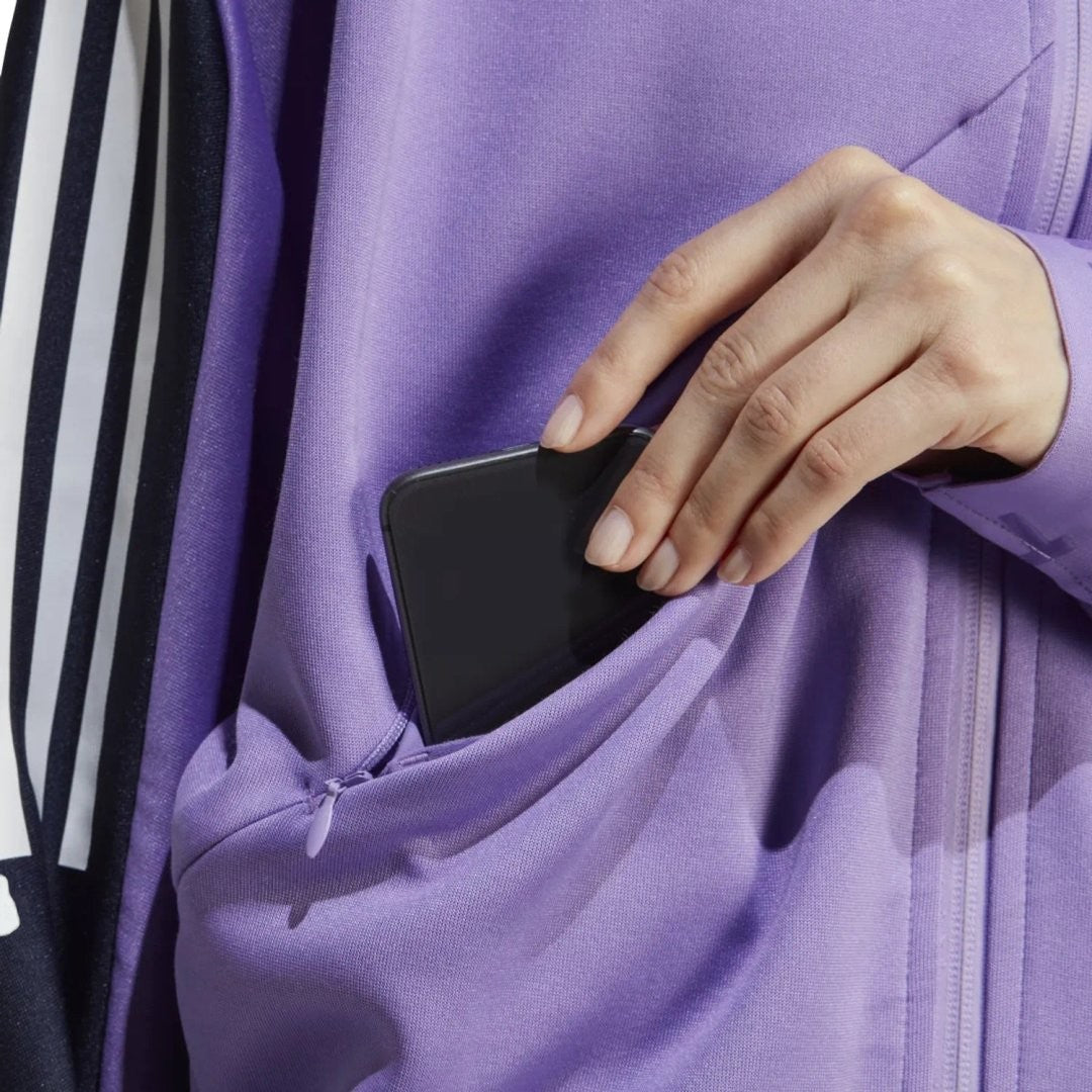 Adidas Tiro Track Top Women's Sports Training Jacket showing the open pockets to be used for phones and essentials