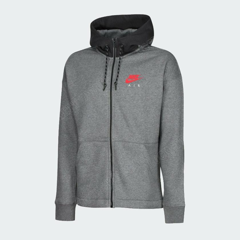 Nike Air NSW Fleece Men's Tracksuit in heather grey, front view showing the full-zip hoodie with Nike Air logos visible.