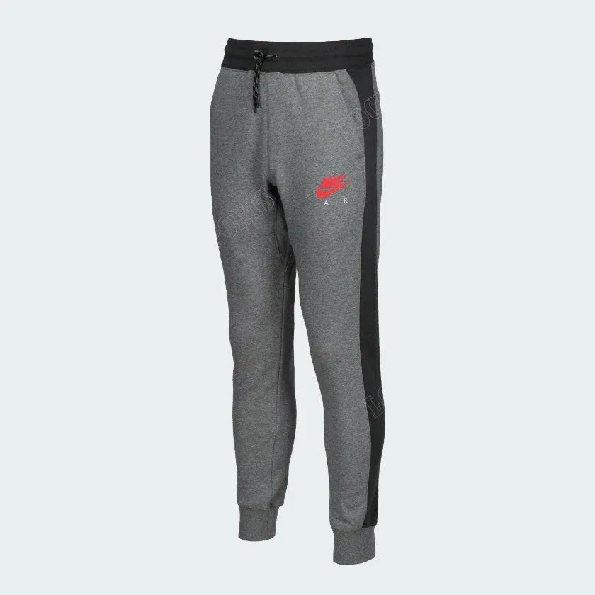 Nike Air NSW Fleece Men's Tracksuit in heather grey, front view showing the  tapered joggers, with Nike Air logos visible.